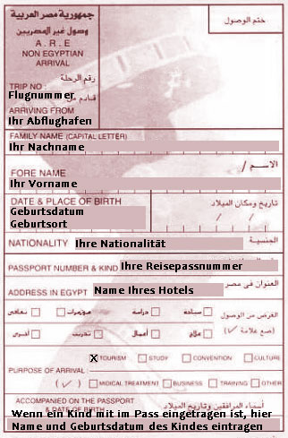 Einreisekarte für die Einreise nach Ägypten erhält man im Flugzeug nach Hurghada